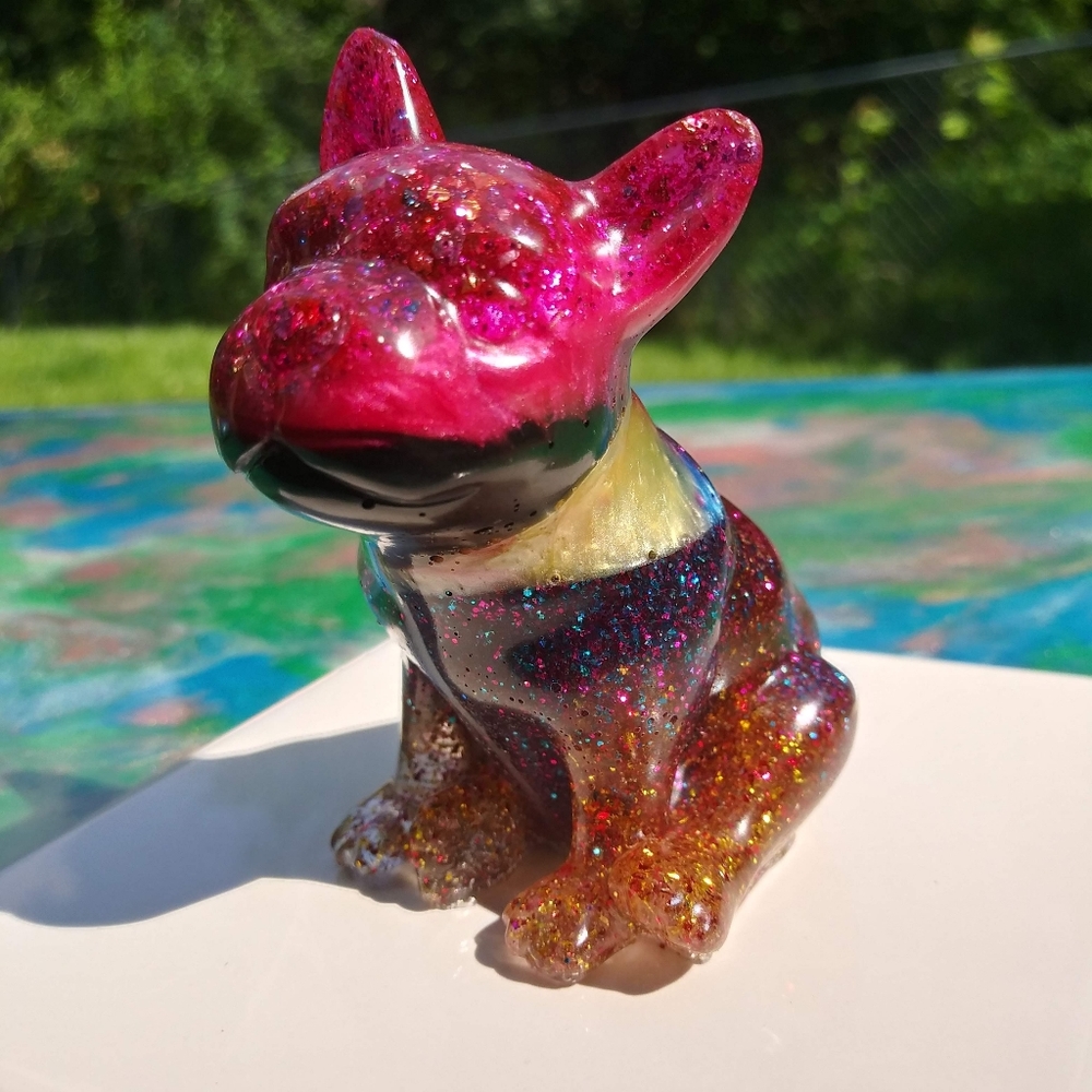 🐕SOLD🐕 Cute Frenchie Bulldog Resin Art Cute Sparkles Gift Shiny Handmade - Picture 5 of 15